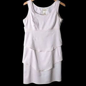 Emma & Michelle White Stretch Layered Ruffled Gold Stitching Sundress Size 10 M